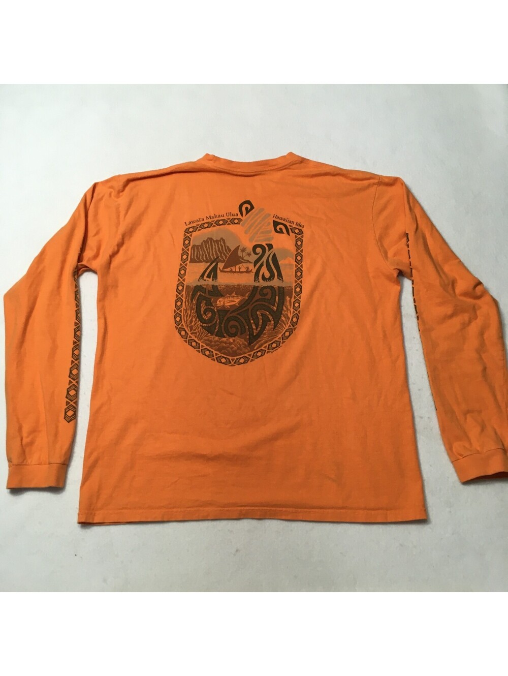 Crazy Shirts T Shirt LARGE Tribal Fishhook Hawaii symbol grphic orange